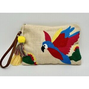 Embroidered Parrot Clutch Bag‎ with Pom Pom Made in India